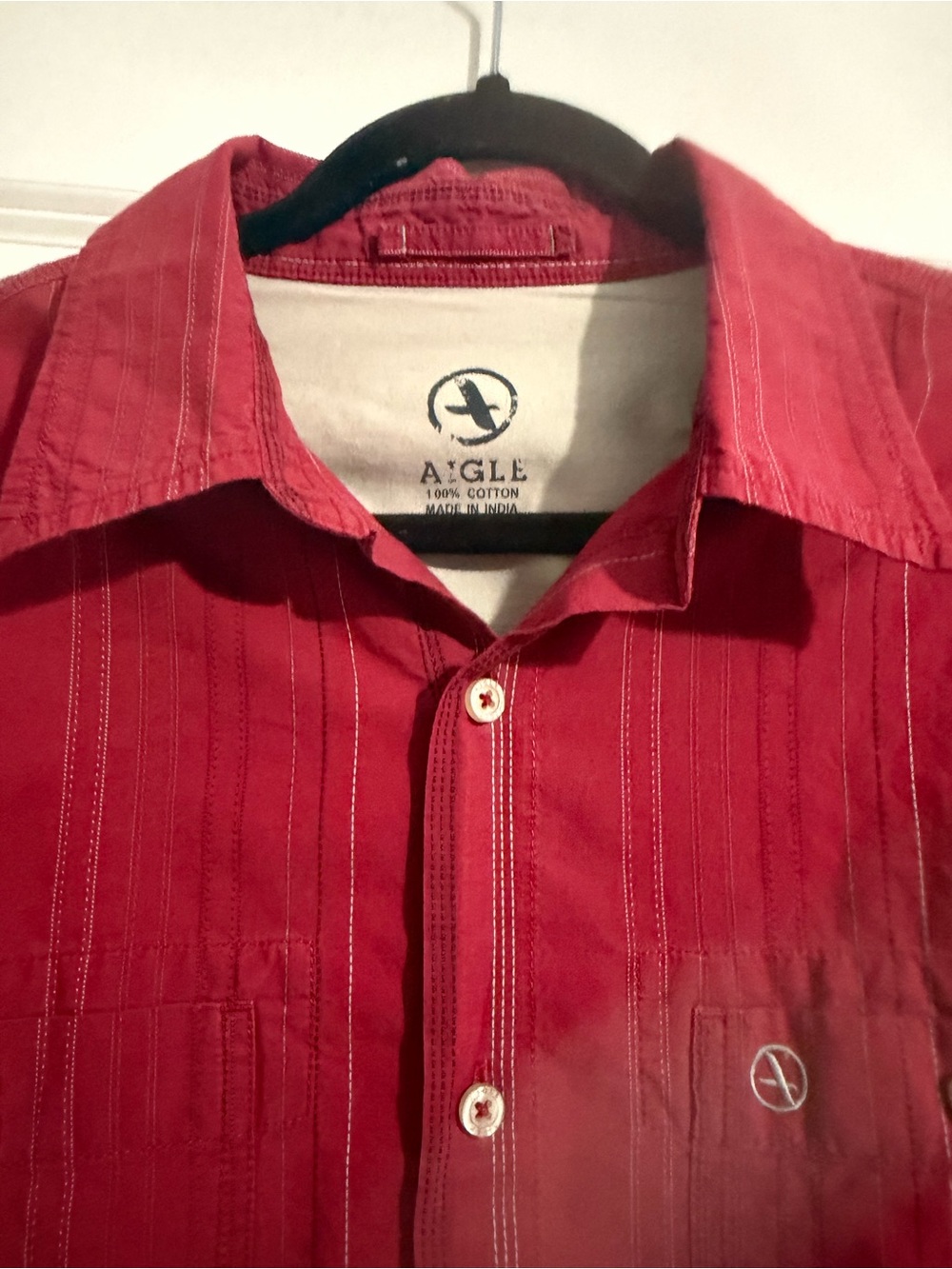 Aigle Men’s Red Striped Cotton Button Down Outdoor Shirt Gorpcore